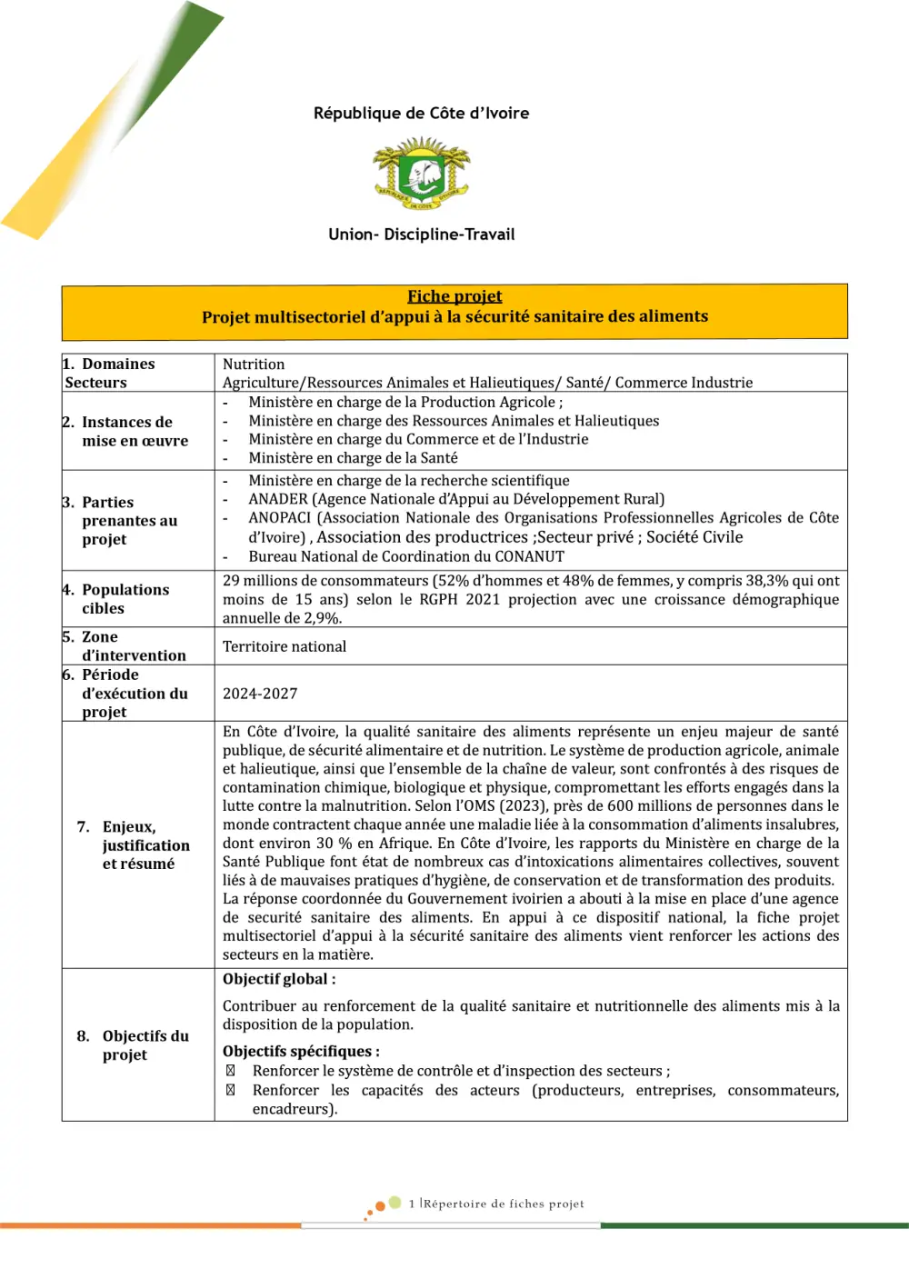 Couverture : Répertoire des fiches projets du PNMN 2024-2027